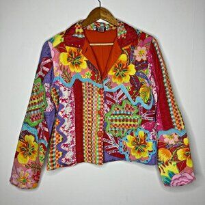 Madison Studio Women's Large Patchwork Applique Light Jacket Floral Art to Wear